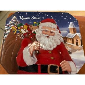 Russell Stover Christmas Tin Santa Claus Embossed Holiday Chocolate Box Vintage